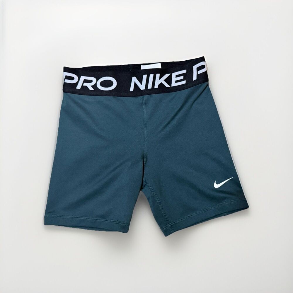 Nike Pro Dark Teal Athletic Shorts with Black Waistband
